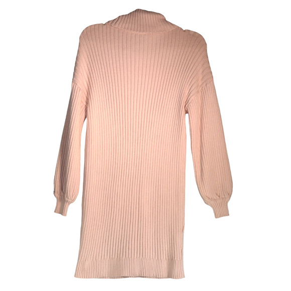 Pale Pink Sweater Dress Women Small Cowl Neck Balloon Sleeves Ribbed Boho - Picture 5 of 6